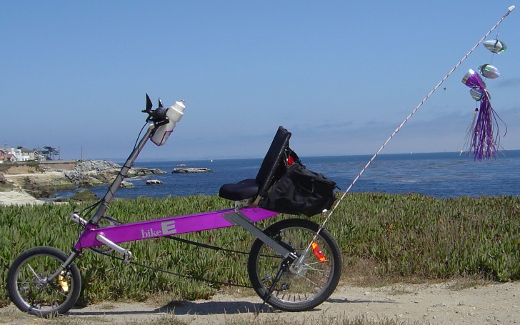 (A photo of my BikeE recumbent bike on the West Cliff multi-use path in Santa Cruz, California)